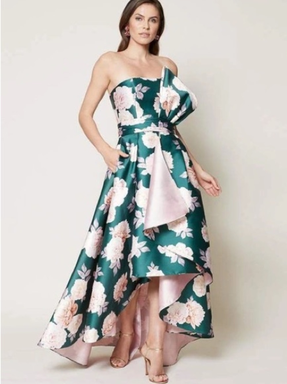 Sachin + Babi Noir Collection Floral Strapless Mia Gown in Forest Green